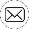 A simple black and white line art icon of an envelope inside a thin circle, representing email or contact information.