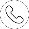 A minimalist black line art icon of a telephone handset within a circle, representing a phone number or customer support contact.