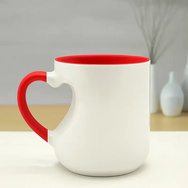 Red ceramic Heart Cut Handle Mugs